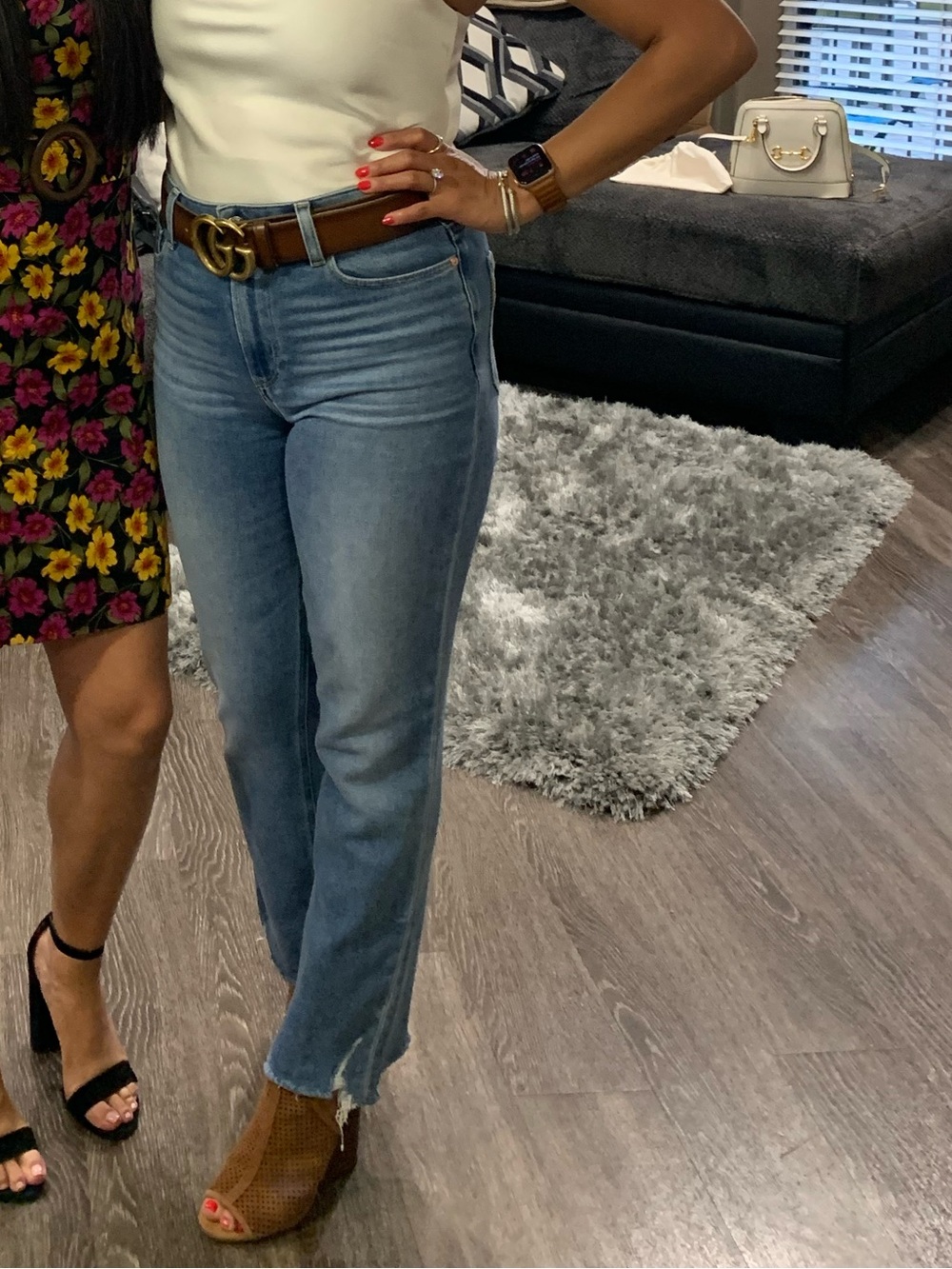 Paige Cindy High Waist Destroyed
Hem Straight Leg Jeans (Mel)